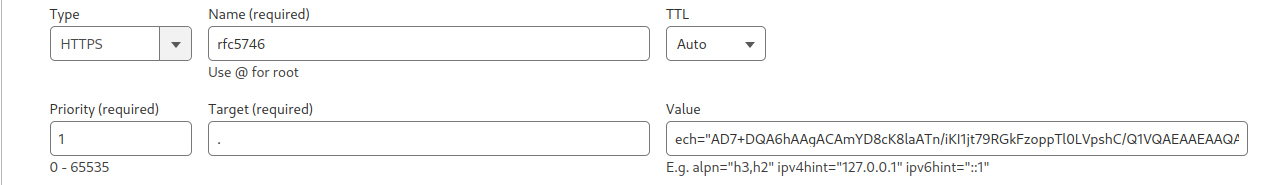 Cloudflare DNS example for ECH HTTPS